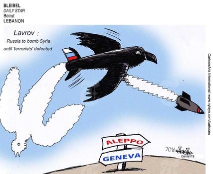 كاريكاتير.. الغارات الروسية تبيد آمال محادثات السلام في جنيف