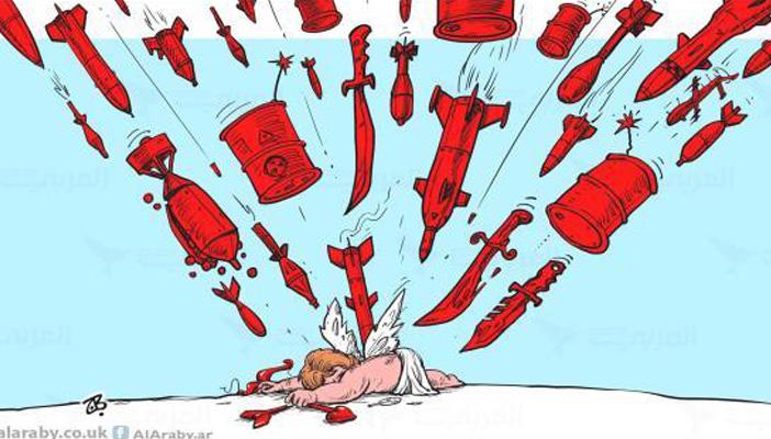 كاريكاتير.. العالم يسبح في الدماء بذكرى عيد الحب العالمي