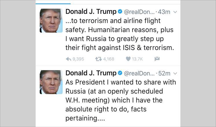 ترامب يقرّ بكشفه معلومات لروسيا بدوافع إنسانية!