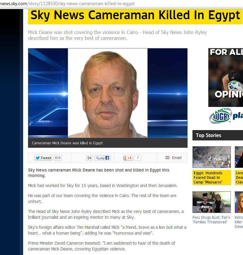 سكاي نيوز تؤكد مقتل مصورها أثناء فض رابعة