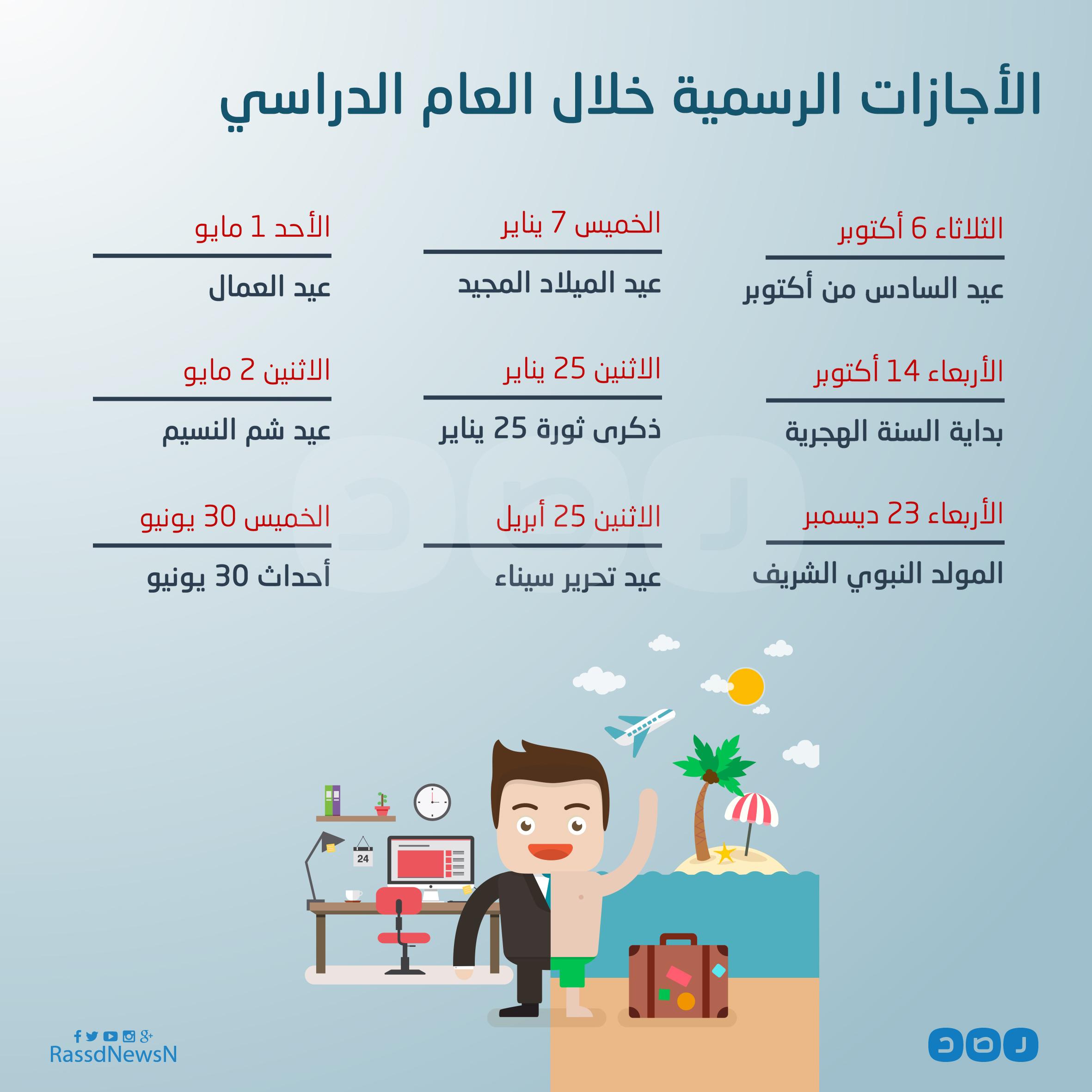 بالإنفوجرافيك.. تعرف علي الإجازات الرسمية خلال العام الدراسي