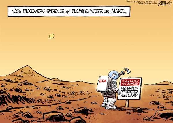 كاريكاتير.. ناسا تكتشف وجود مياه على سطح المريخ