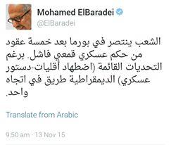 بالصور..البرادعي سعيد بانتصار المعارضة في بورما على حكم العسكر الفاشل