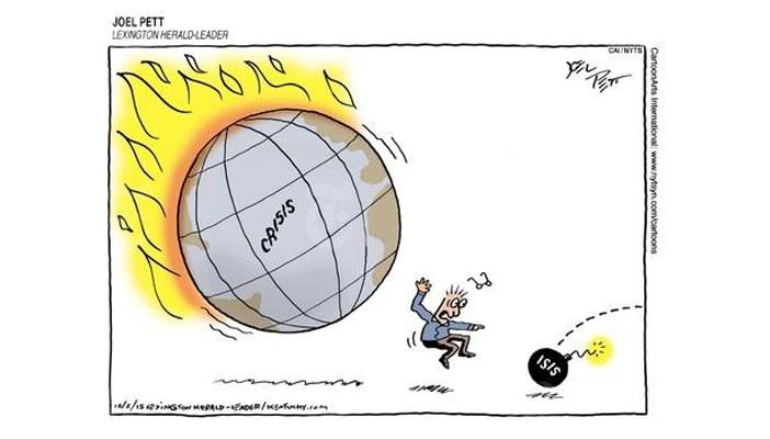 كاريكاتير.. العالم ما بين الخوف من تنظيم الدولة واشتعال الأرض