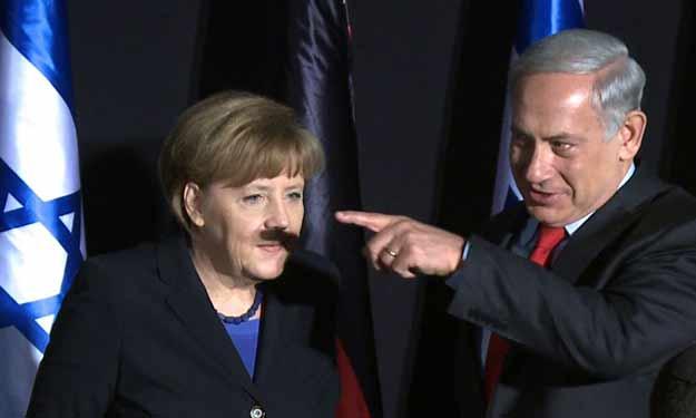 نتياهو يرسم لميركل شارب هتلر!