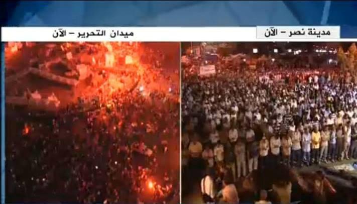 المؤيدين يقيمون الليل والمعارضون يهتفون ضد مرسي